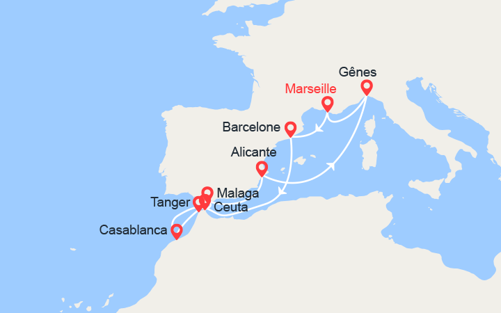 itinéraire croisière Méditerranée : Maroc, Espagne, Italie 