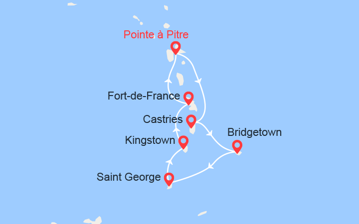 Itinéraire Martinique, Guadeloupe, Ste Lucie, Barbade, Grenade, St Vincent 