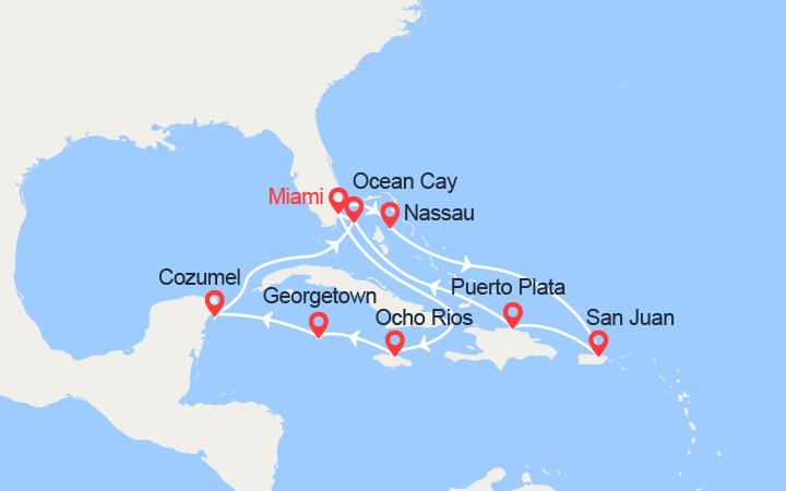 itinéraire croisière Caraïbes et Antilles : Merveilles des Caraïbes 
