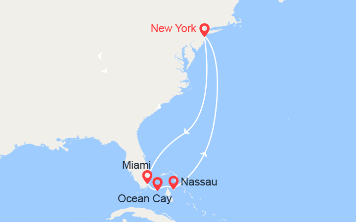 itinéraire croisière Caraïbes et Antilles : Miami, MSC Ocean Cay, Nassau 