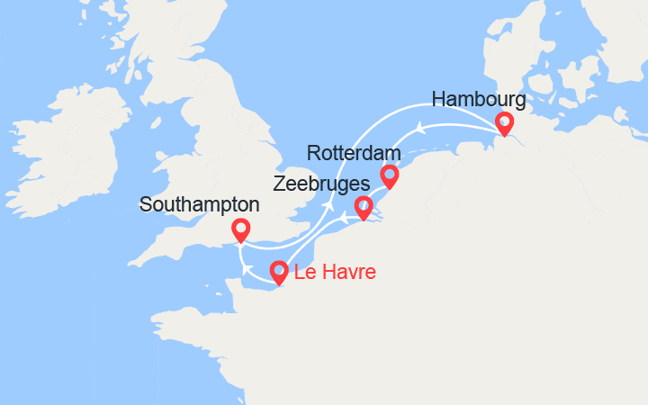 Carte itinéraire croisière royaume uni allemagne pays bas belgique