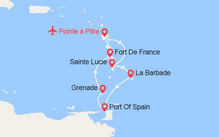 itinéraire croisière Caraïbes et Antilles : Ste Lucie, Barbade, Trinité, Grenade - Vols inclus 