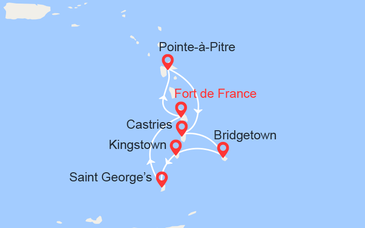 itinéraire croisière Caraïbes et Antilles : Ste Lucie, La Barbade, Grenadines 