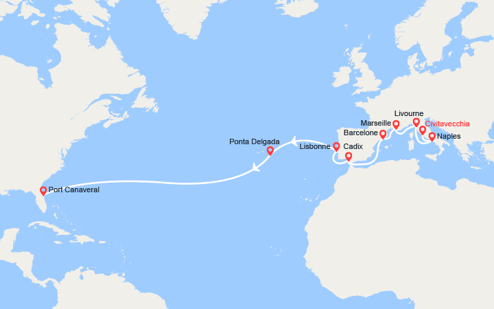 itinéraire croisière Transatlantique : Transatlantique: de Civitavecchia à Port Canaveral 