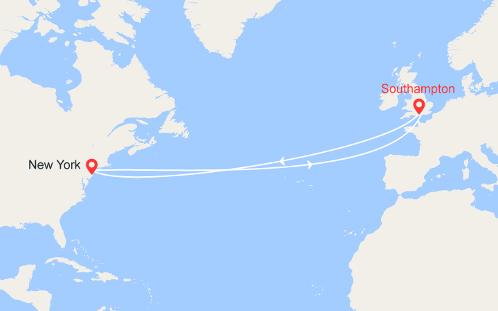 Itinéraire Transatlantique Southampton / New York / Southampton 
