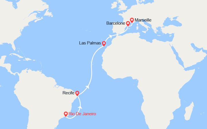 itinéraire croisière Transatlantique : Traversée: de Rio de Janeiro à Marseille 