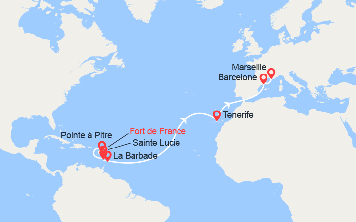 itinéraire croisière Transatlantique : Traversée Atlantique: de Fort-de-France à Marseille 