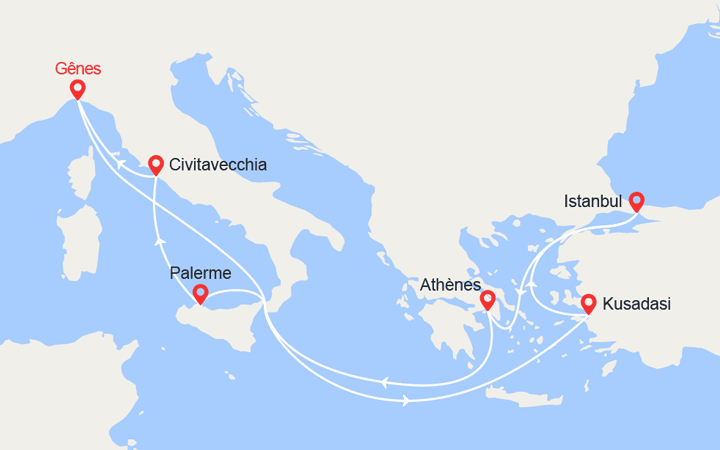 itinéraire croisière Méditerranée Orientale : Turquie, Grèce, Sicile, Italie 
