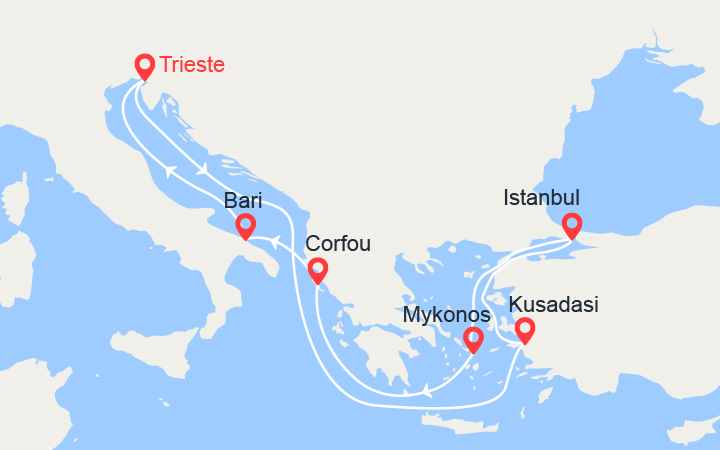 itinéraire croisière Iles grecques - Iles grecques : Turquie, Mykonos, Corfou, Italie 