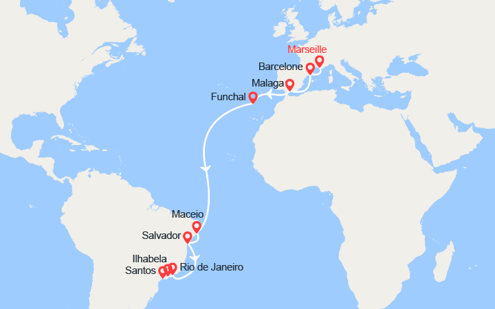 itinéraire croisière Transatlantique : Vers l'Amérique du Sud: de Marseille à Santos 