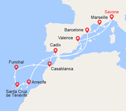 itinéraire croisière Méditerranée - Canaries Madère :  Italie, Espagne, Canaries, Madère, Maroc 