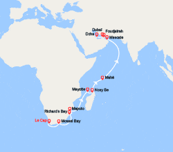 itinéraire croisière Afrique : Afrique, Mozambique, Mayotte, Madagascar, Seychelles, Oman, Emirats, Qatar 