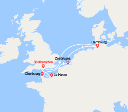 itinéraire croisière Europe du Nord : Allemagne, Belgique, France au départ du Royaume-Uni 