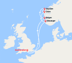 itin&eacute;raire croisi&egrave;re Europe du Nord : Angleterre & Norvège : Bergen, Olden, Stavanger 