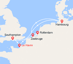 itin&eacute;raire croisi&egrave;re Europe du Nord : Angleterre, Allemagne, Belgique, Pays Bas 