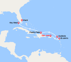 itin&eacute;raire croisi&egrave;re Caraïbes et Antilles : Antigua et Barbuda, St Barthélemy, Rép. Dominicaine, États-Unis 