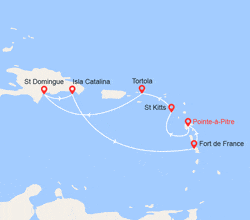itinéraire croisière Caraïbes et Antilles : Antilles : Martinique, Guadeloupe, St Kitts, Tortola, Rép. Dominicaine 