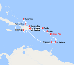itin&eacute;raire croisi&egrave;re Caraïbes et Antilles : Antilles, Iles Vierges, Rép. Dominicaine, St Vincent, Barbade 