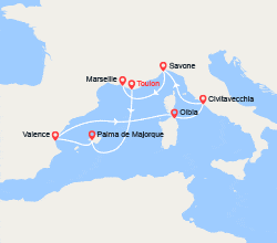 itinéraire croisière Méditerranée Occidentale : Baléares, Espagne, Italie, Provence 