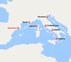 itinéraire croisière Méditerranée Occidentale : Barcelone, Provence, Corse, Italie, Sicile 