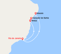 itinéraire croisière Amérique du Sud : Brésil : Salvador, Salvador, Macéio, Ilheus, Rio de Janeiro 
