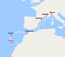 itinéraire croisière Méditerranée Occidentale : Canaries, Madère, Maroc, Espagne, France, Italie 
