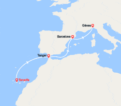 itinéraire croisière Méditerranée Orientale : Canaries, Maroc, Espagne, Italie 