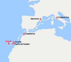 itinéraire croisière Méditerranée Occidentale : Canaries, Maroc, Espagne, Italie... 