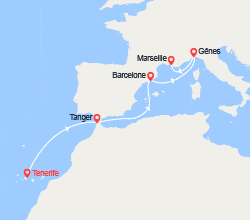 itinéraire croisière Méditerranée Orientale : Canaries, Maroc, Espagne, Italie, France 