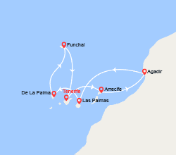 itin&eacute;raire croisi&egrave;re Méditerranée Occidentale : Canaries, Maroc, Espagne, Madère 