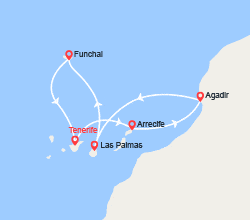 itinéraire croisière Méditerranée Orientale : Canaries, Maroc, Madère 