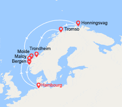 itinéraire croisière Fjords : Cap Nord et Norvège
