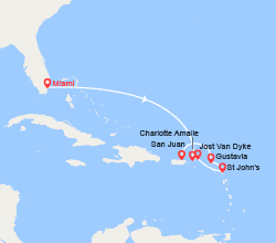 itinéraire croisière Caraïbes et Antilles : Charlotte Amalie, Jost Van Dyke, Saint John's, Saint-Barthélemy 