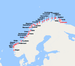 itinéraire croisière Fjords : Côte norvégienne de Kirkenes à Bergen