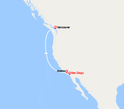 itinéraire croisière Amérique du Nord : Côte Pacifique : de San Diego à Vancouver 
