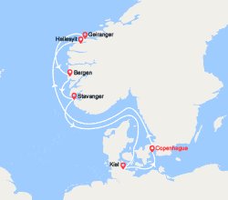 itinéraire croisière Fjords : Danemark, Norvège, Allemagne 