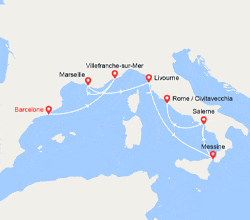 itin&eacute;raire croisi&egrave;re Méditerranée Occidentale : De Barcelone à Rome 