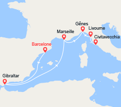 itinéraire croisière Méditerranée : De Barcelone à Rome : Gibraltar, Provence, Italie 