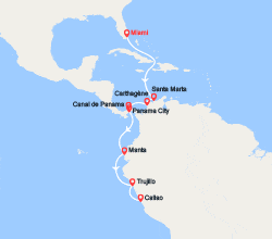 itinéraire croisière Caraïbes et Antilles : De la Floride au Pérou : Colombie, canal de Panama, Equateur 