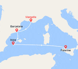 itin&eacute;raire croisi&egrave;re Méditerranée Occidentale : De Marseille à Palerme : Espagne, Ibiza, Italie 