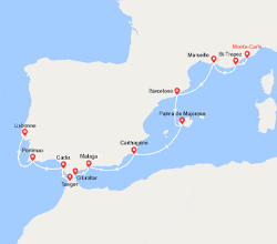 itin&eacute;raire croisi&egrave;re Méditerranée Occidentale : De Monte-Carlo à Lisbonne : Espagne, Gibraltar et Maroc 