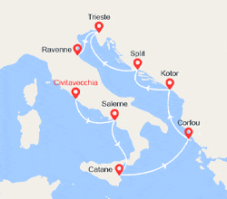 itin&eacute;raire croisi&egrave;re Méditerranée Orientale : De Rome à Ravenne : Italie, Corfou, Monténégro, Croatie 
