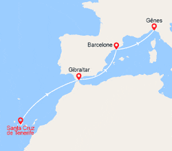 itin&eacute;raire croisi&egrave;re Méditerranée Occidentale : De Santa Cruz de Tenerife à Gênes : Canaries, Gibraltar, Espagne, Italie 