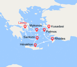 itin&eacute;raire croisi&egrave;re Méditerranée Orientale : Emblématique Iles Grecques en 5 jours 