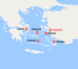 itin&eacute;raire croisi&egrave;re Méditerranée Orientale : Emblématique Iles Grecques en 5 jours au départ de Kusadasi 