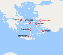 itin&eacute;raire croisi&egrave;re Méditerranée Orientale : Emblématiques Iles Grecques  en 5 jours au départ de Kusadasi 