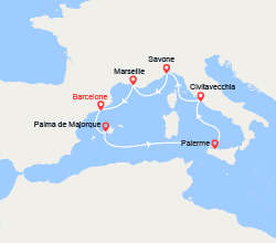 itin&eacute;raire croisi&egrave;re Méditerranée : Espagne, Baléares, Italie, France 