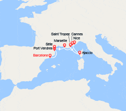 itin&eacute;raire croisi&egrave;re Méditerranée Occidentale : Espagne, France 