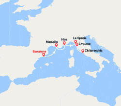 itin&eacute;raire croisi&egrave;re Méditerranée Occidentale : Espagne, France, Italie 