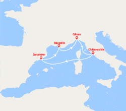 itin&eacute;raire croisi&egrave;re Méditerranée Occidentale : Espagne, France, Italie 